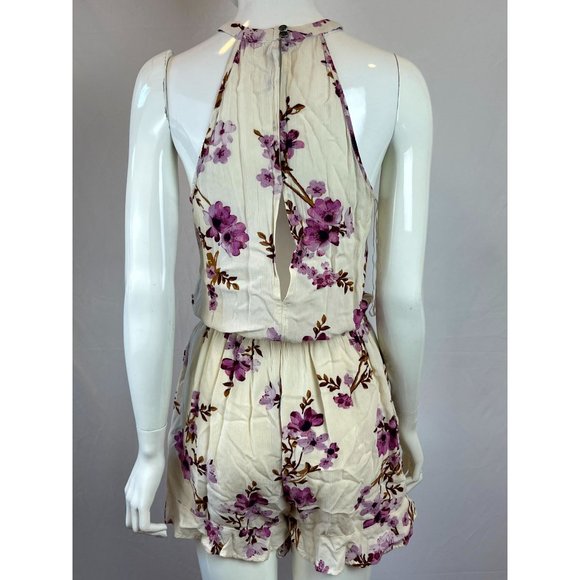 American Eagle Women Halter Neck Romper Floral Cherry Blossom Key Hole Pink SZ S - Picture 5 of 12